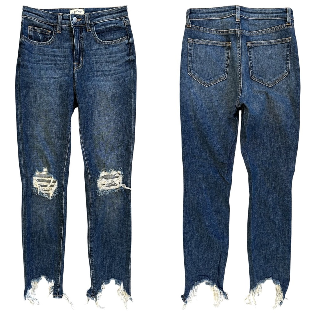 L’AGENCE High Line High-Rise Destructed Raw Hem Ripped Skinny Jeans Size 25